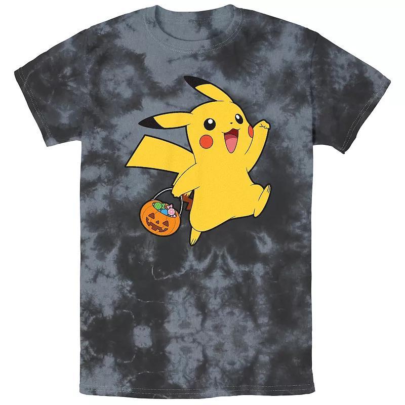 Mens Pokemon Happy Pikachu Trick Or Treat Bombard Wash Graphic Tee Black Grey Product Image