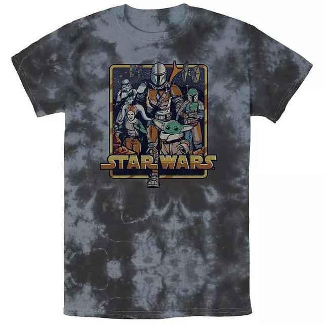 Mens Star Wars The Mandalorian Bo-Katan TIE Fighters Vaporwave Graphic Tee Black Grey Product Image