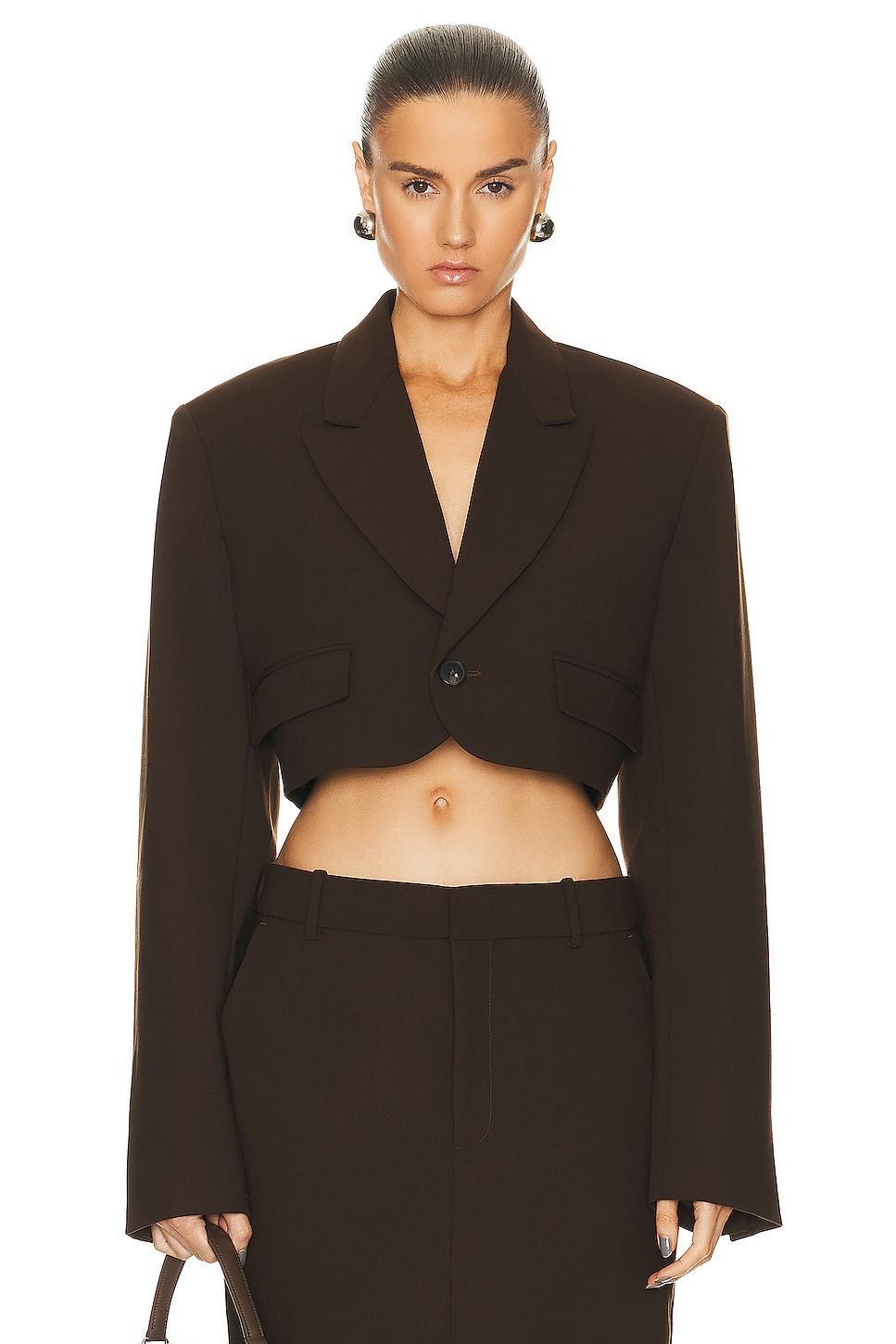 GRLFRND The Cropped Blazer Brown. (also in L, M, XL, XXS). Product Image