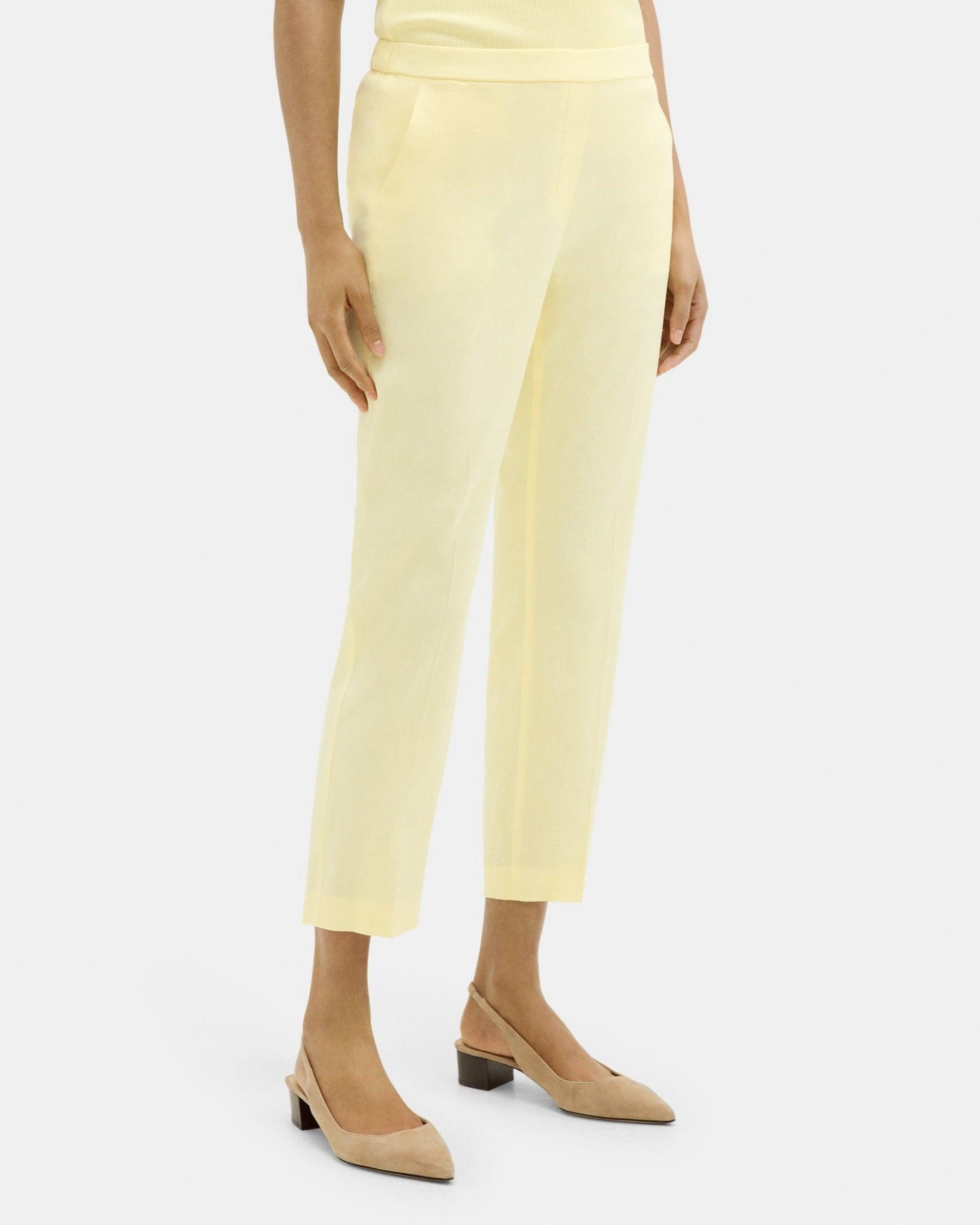 Slim Cropped Pull-On Pant in Stretch Linen-Blend Product Image