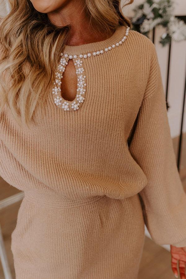 Sweet Glance Pearl Embellished Sweater Dress Product Image