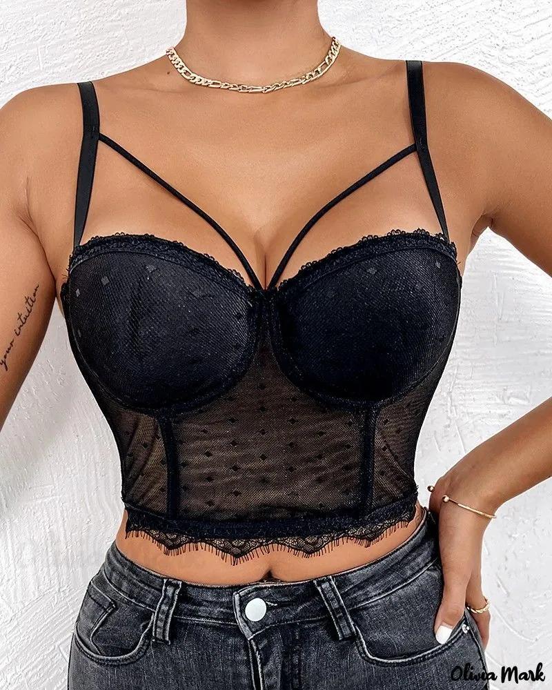 Olivia Mark – Swiss-Dot Push-Up Lace-Trimmed Corset Top Product Image