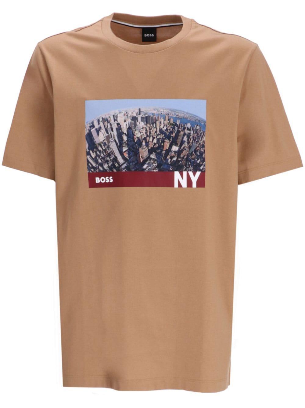 Graphic-print Cotton T-shirt In Brown Product Image