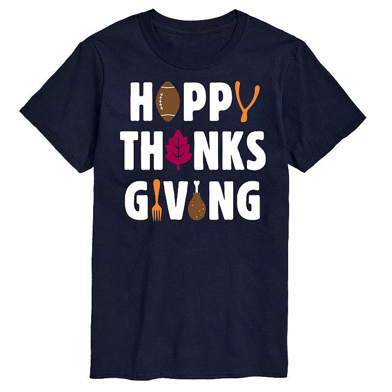 Mens Happy Thanksgiving Icons Graphic Tee Blue Product Image