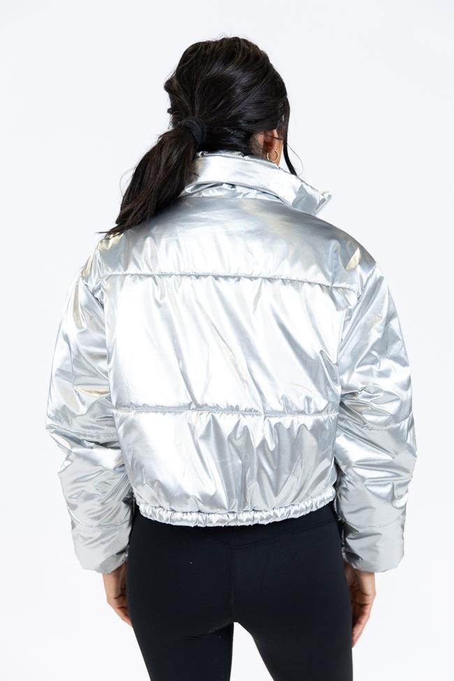 Keep Me Warm Silver Chrome Puffer Jacket Product Image