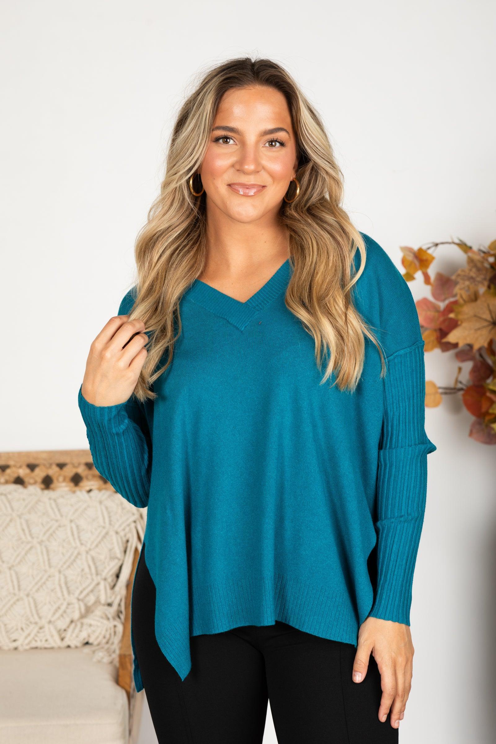 Ribbed Hem and Sleeve V-Neck Sweater Product Image