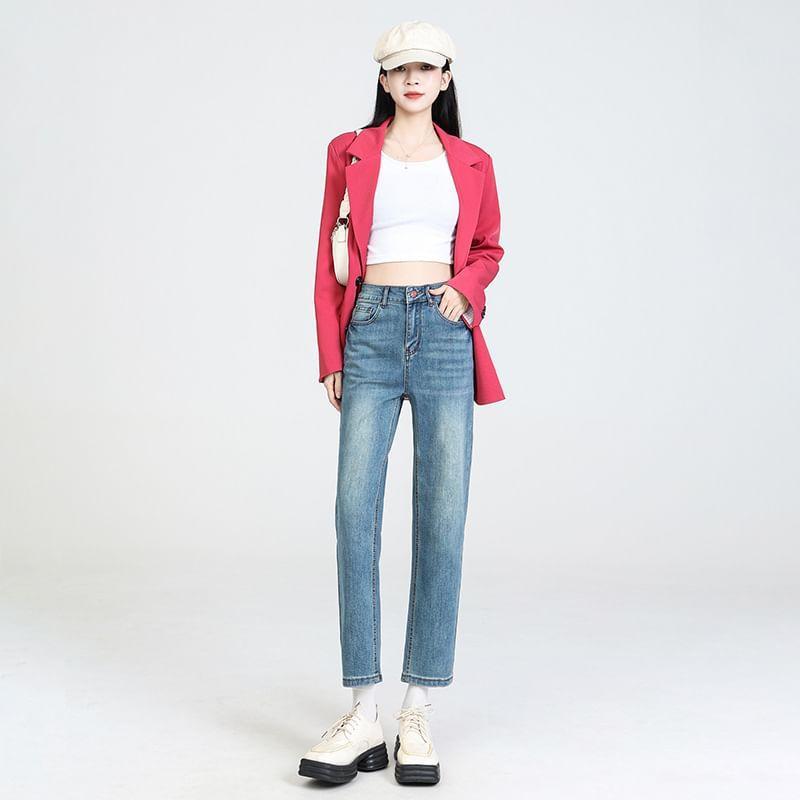 High Waist Cropped Straight Leg Jeans Product Image