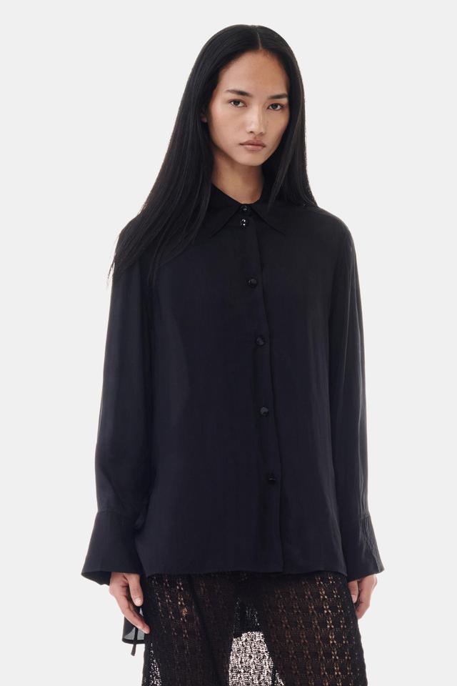 Black Viscose Habotai Oversized Shirt Product Image