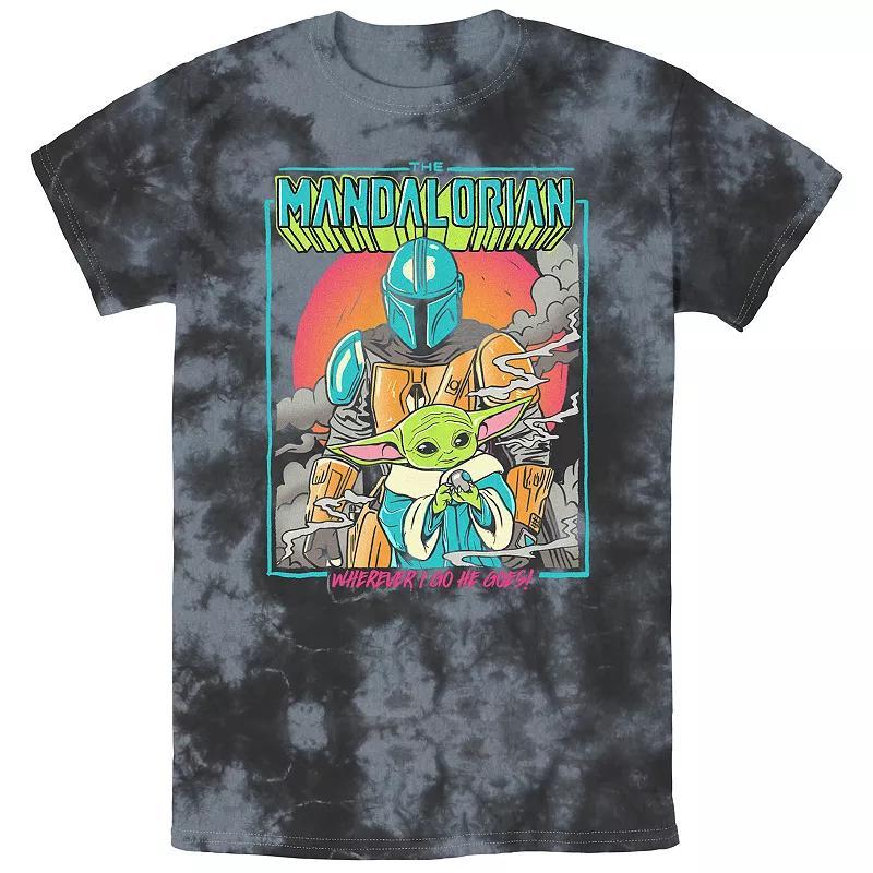 Mens Star Wars The Mandalorian Wherever I Go He Goes Bombard Wash Graphic Tee Grey Product Image