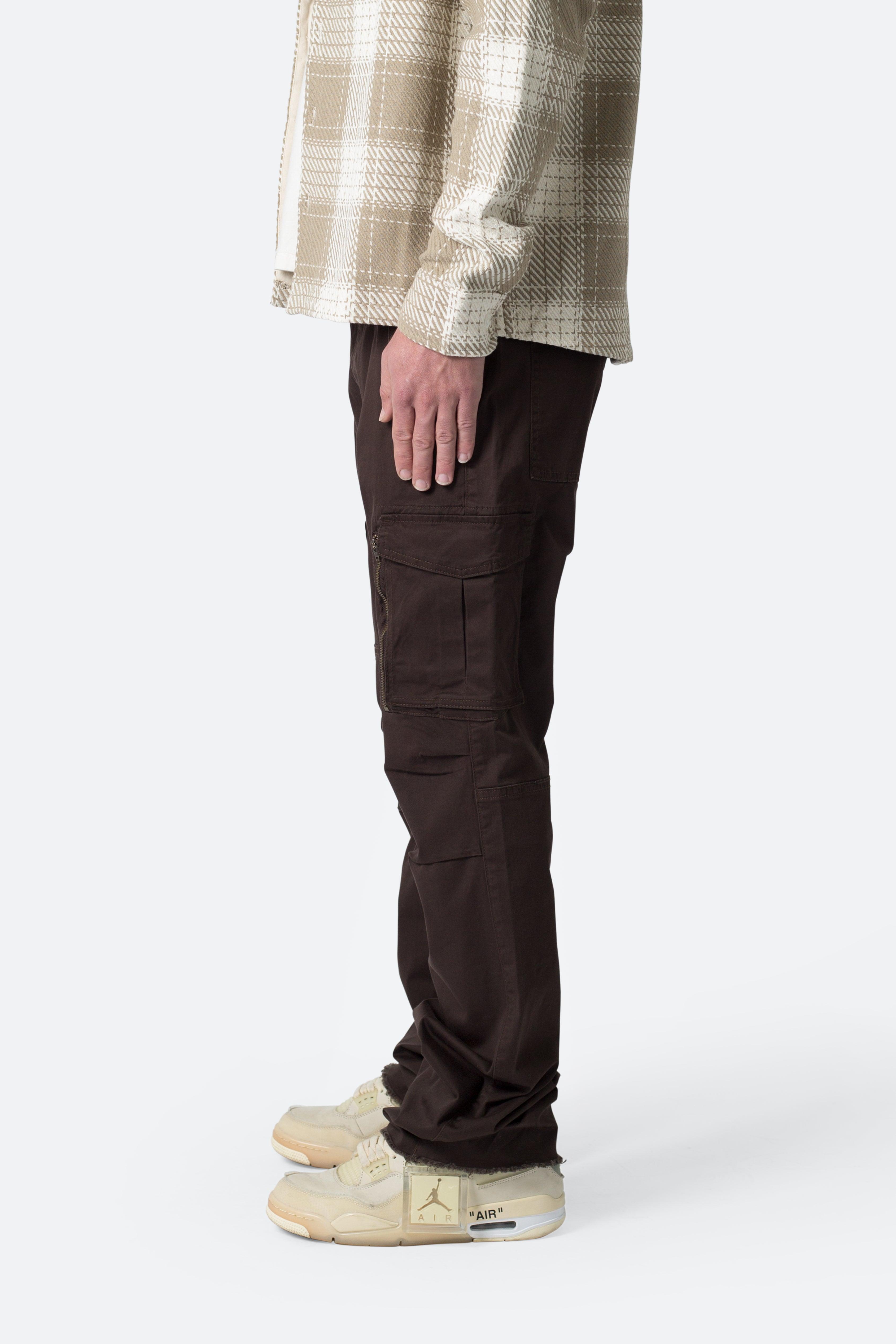 Paneled Zipper Cargo Pants - Brown Product Image