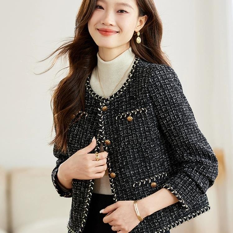 Round Neck Tweed Button Jacket Product Image