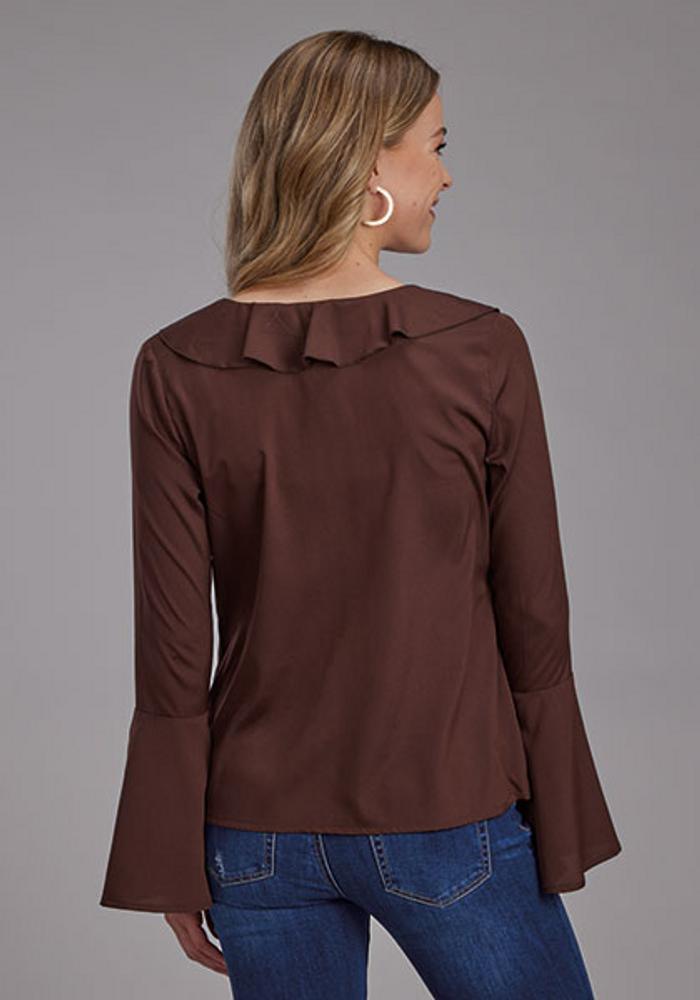 Roper® Ladies' L/S Brown Crepe Ruffle Blouse Product Image