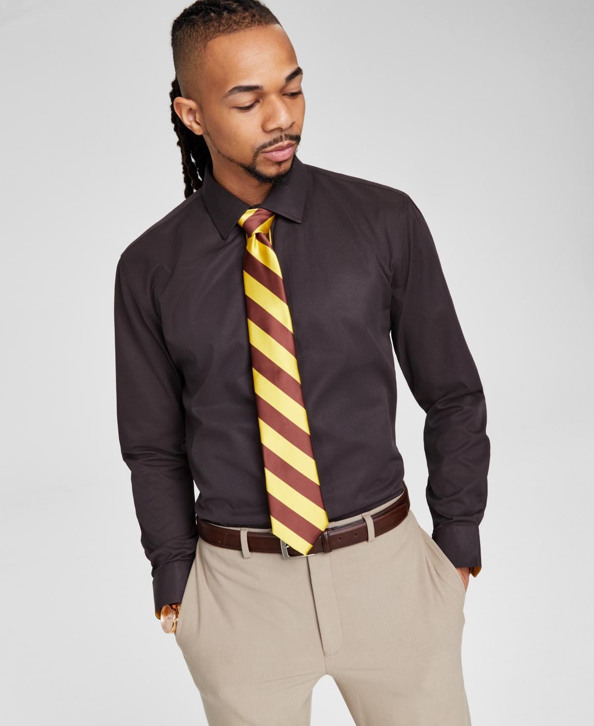 Tayion Collection Mens Brown & Gold Slim Fit Dress Shirt Product Image