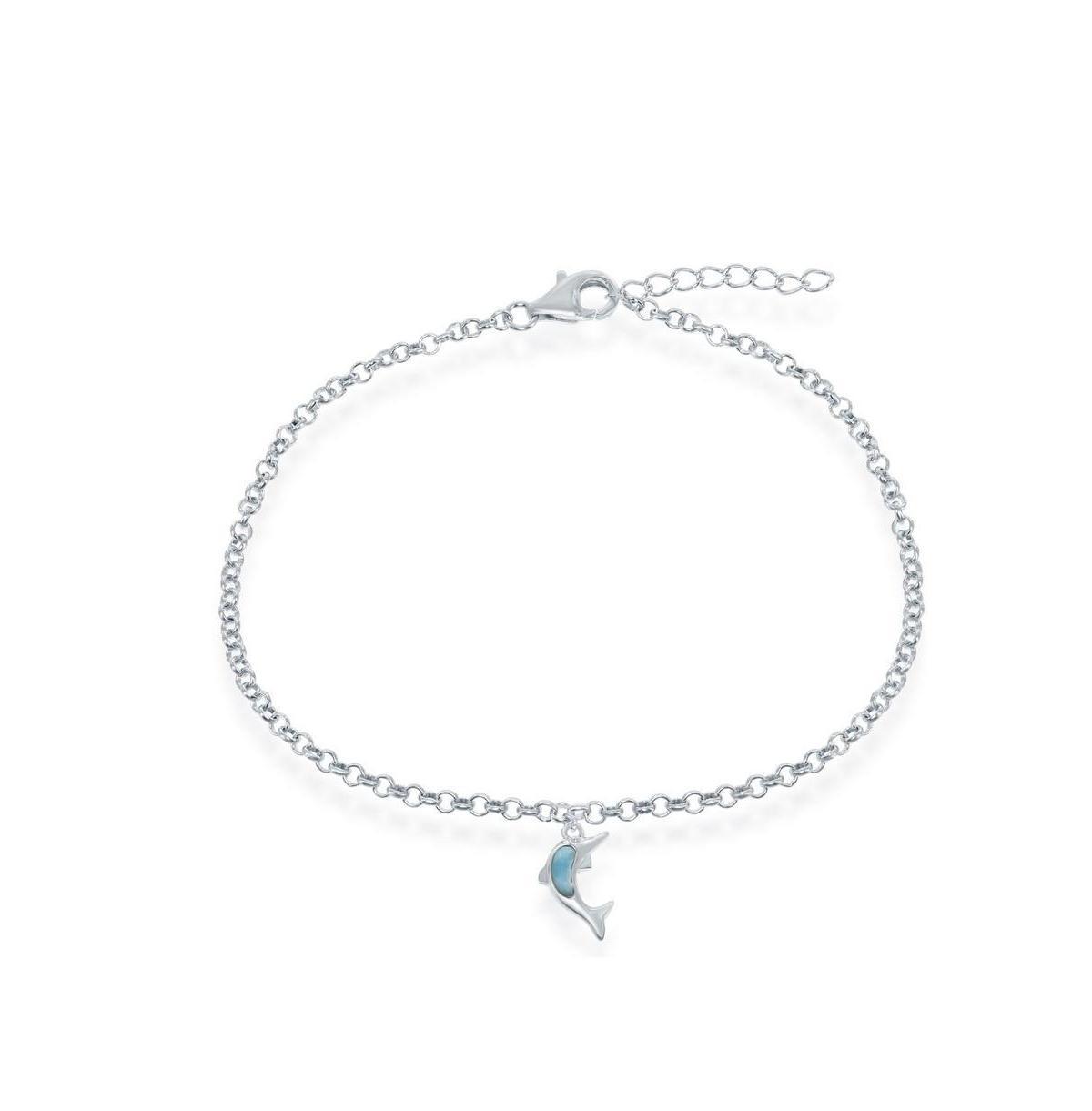 Sterling Silver Larimar Dolphin Anklet, Womens, Blue Product Image