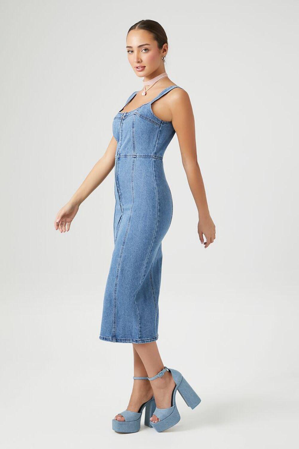 Zip-Up Denim Bodycon Midi Dress | Forever 21 Product Image