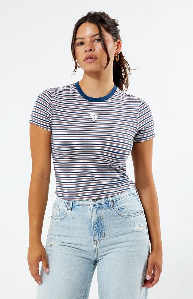 GUESS Originals Women's Core Striped Baby T-Shirt in Blue/White - Product Image