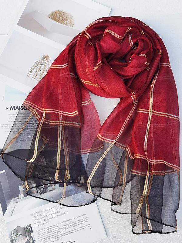 Mulberry Silk & Wool Blend Sun-Protection Plaid Shawl&Scarf Product Image