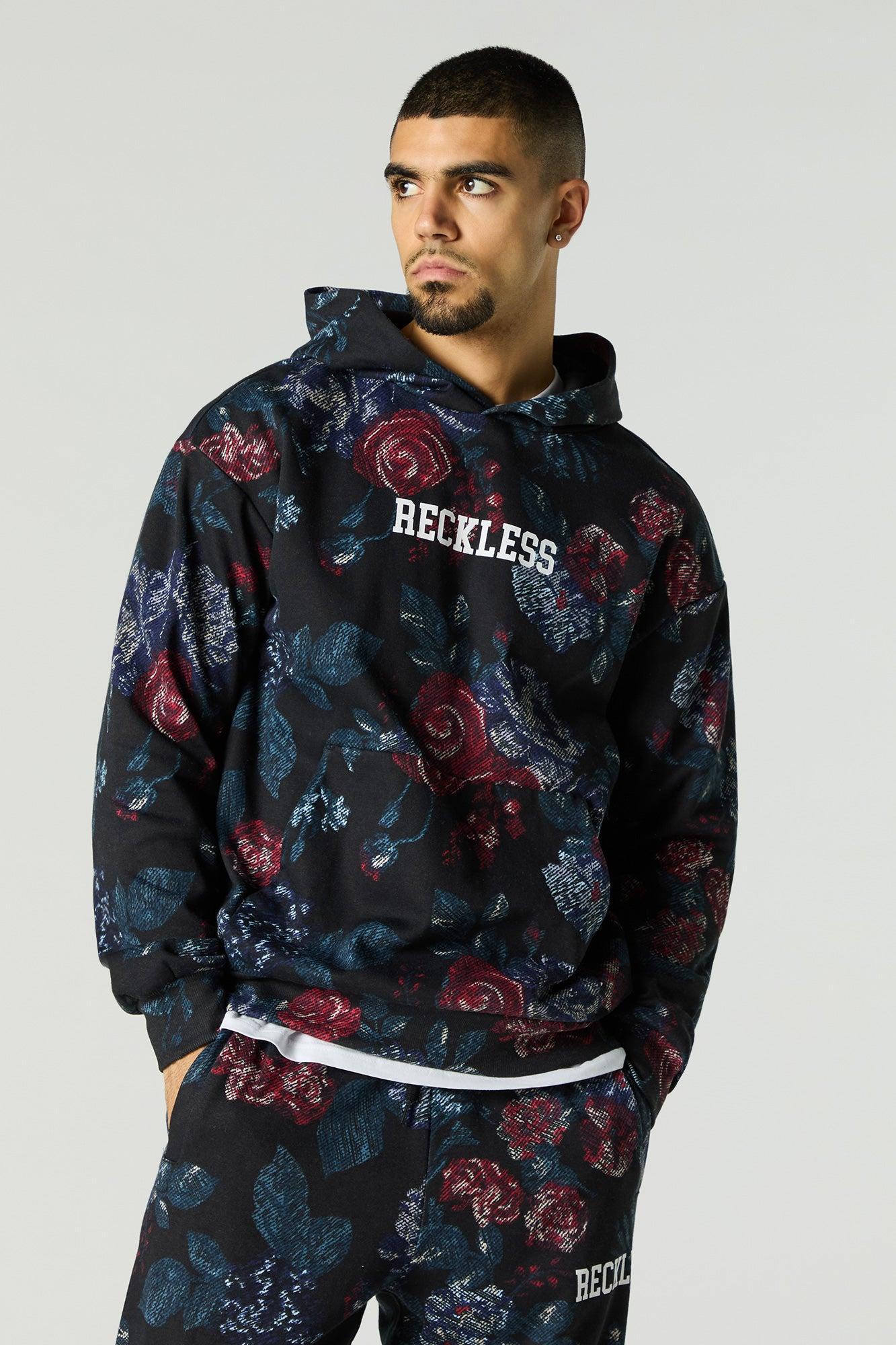 Floral Print Fleece Hoodie Male Product Image