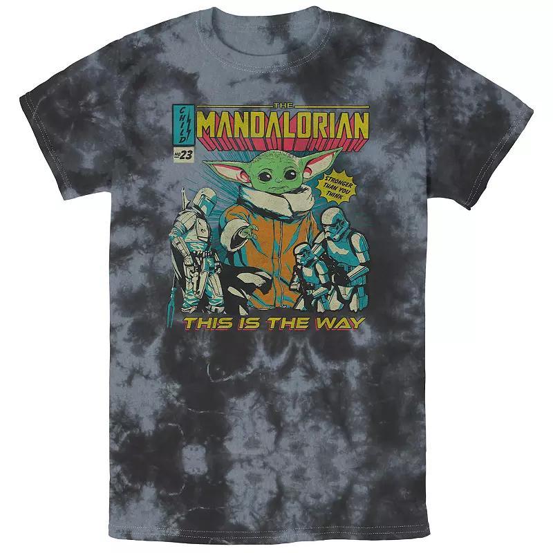 Mens Star Wars The Mandalorian Group Shot Comic Cover Doodle Bombard Wash Graphic Tee Black Grey Product Image