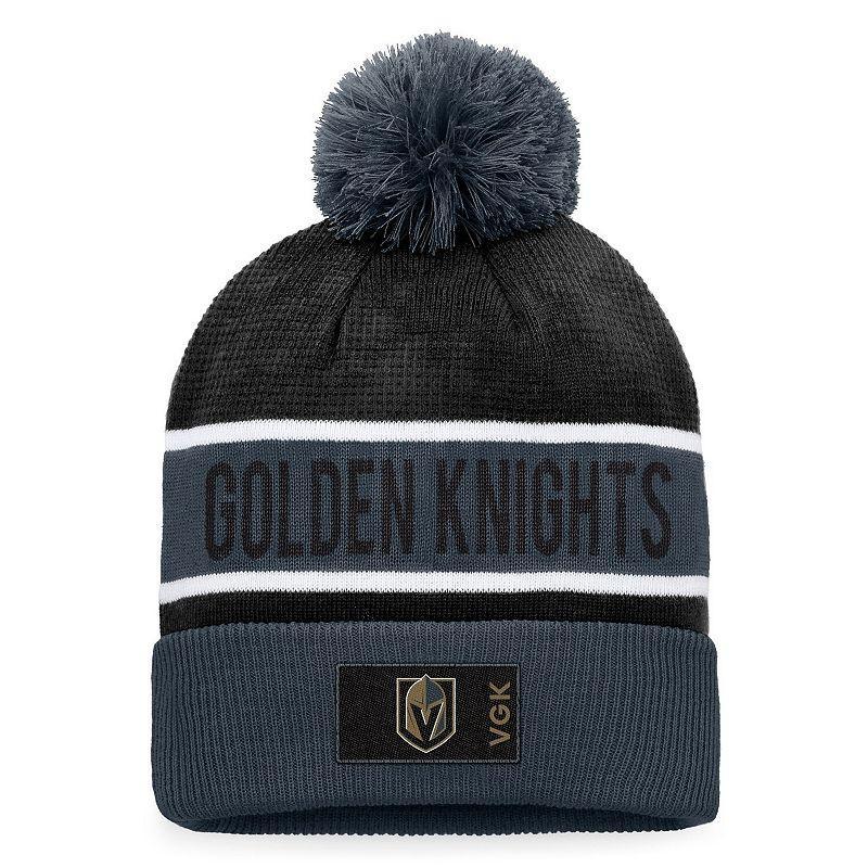 Mens Fanatics Branded Gray/Black Vegas Golden Knights Authentic Pro Rink Cuffed Knit Hat with Pom Product Image