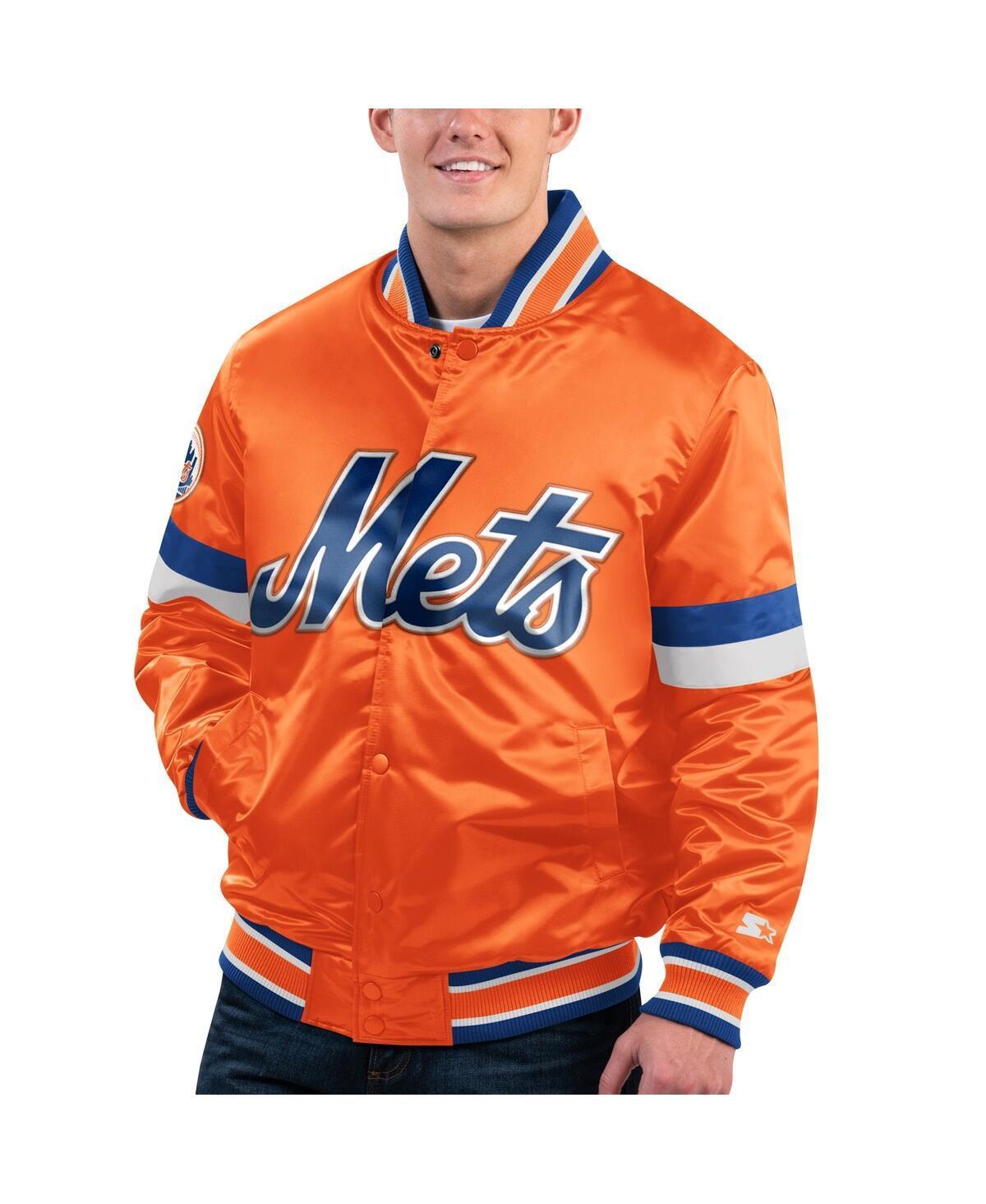 Mens Starter Orange Distressed New York Mets Home Game Satin Full-Snap Varsity Jacket Product Image