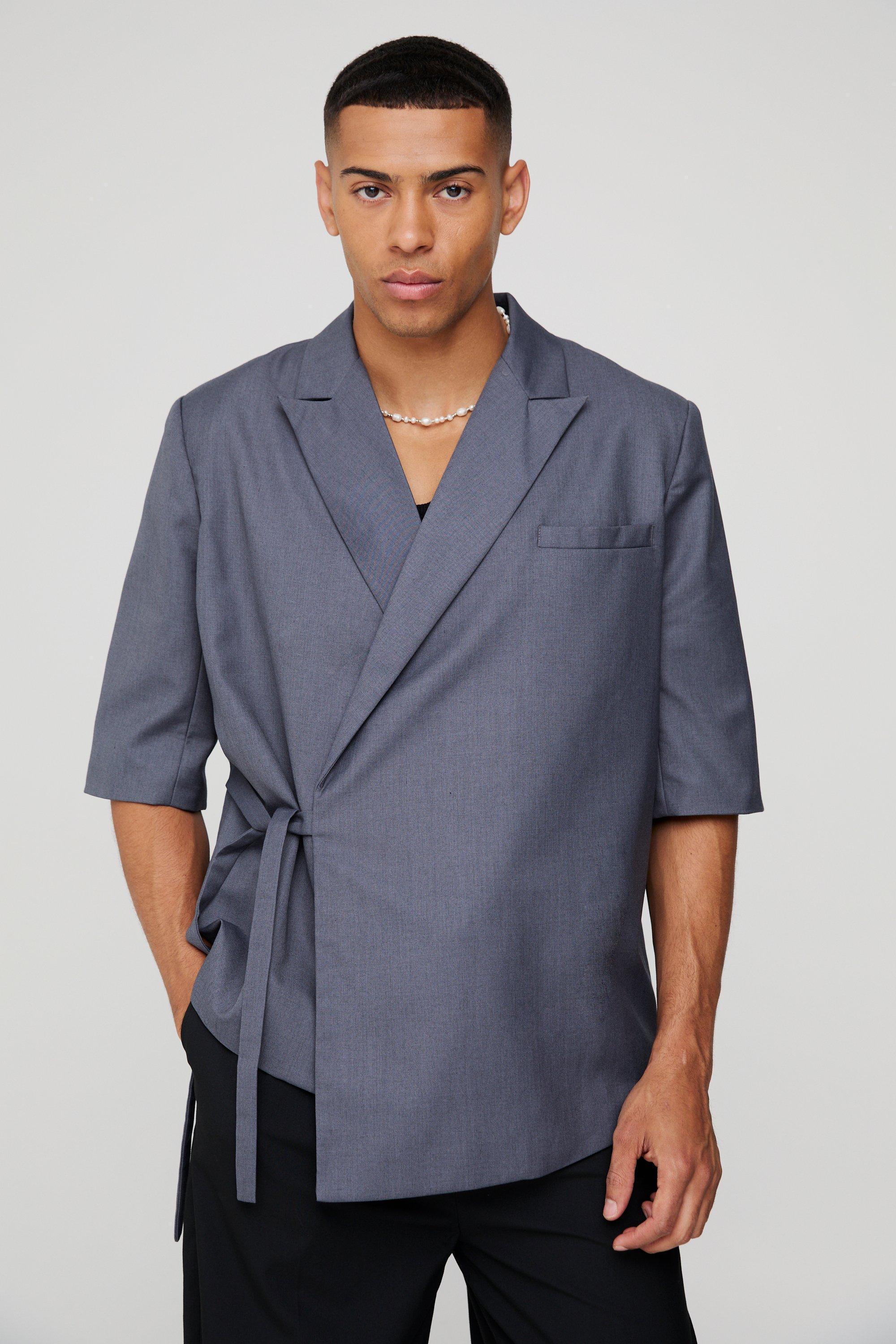 Short Sleeve Tie Side Oversized Blazer | boohooMAN USA Product Image