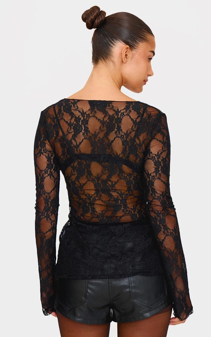 Black Lace Button Flare Sleeve Shirt Product Image