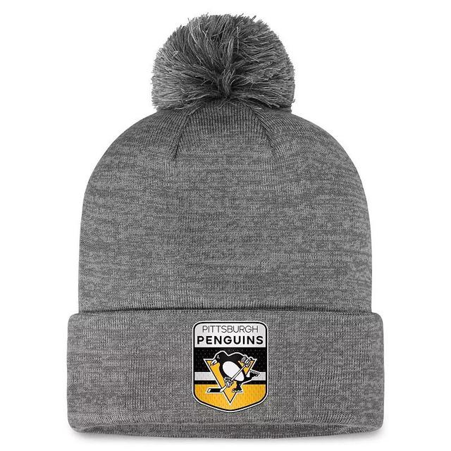 Mens Fanatics Branded Gray Pittsburgh Penguins Authentic Pro Home Ice Cuffed Knit Hat with Pom Product Image