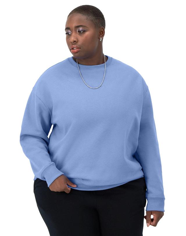 Womens Champion Powerblend Crewneck Sweatshirt, Embroidered Script Logo (Plus Size) Plaster Blue 3X Product Image