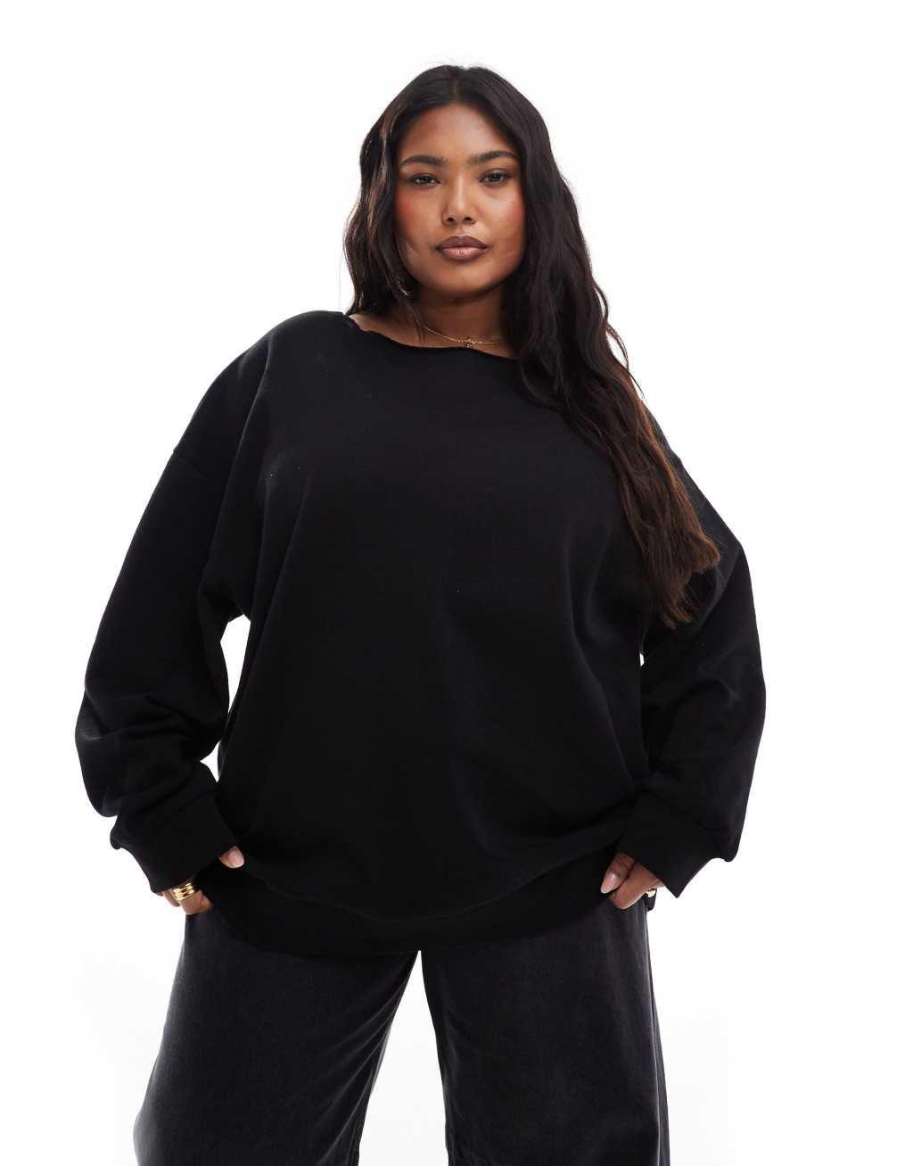 ASOS DESIGN Curve off shoulder sweatshirt in black product image