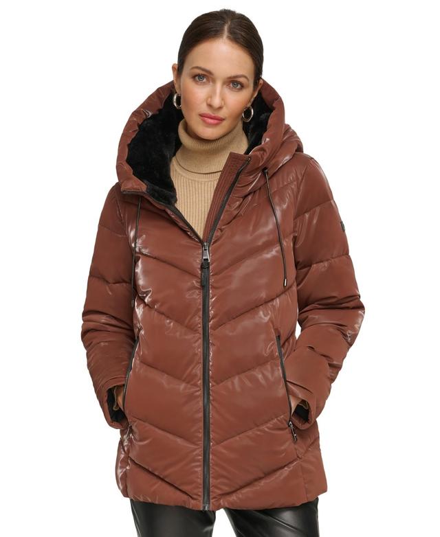 Dkny Womens Hooded Puffer Coat Product Image