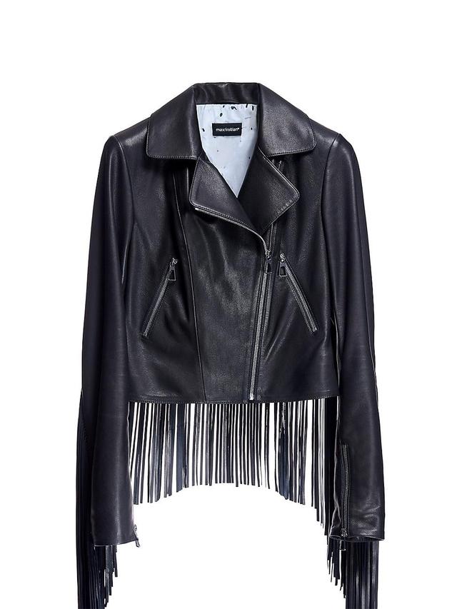 Womens Leather Long Fringe Jacket Product Image