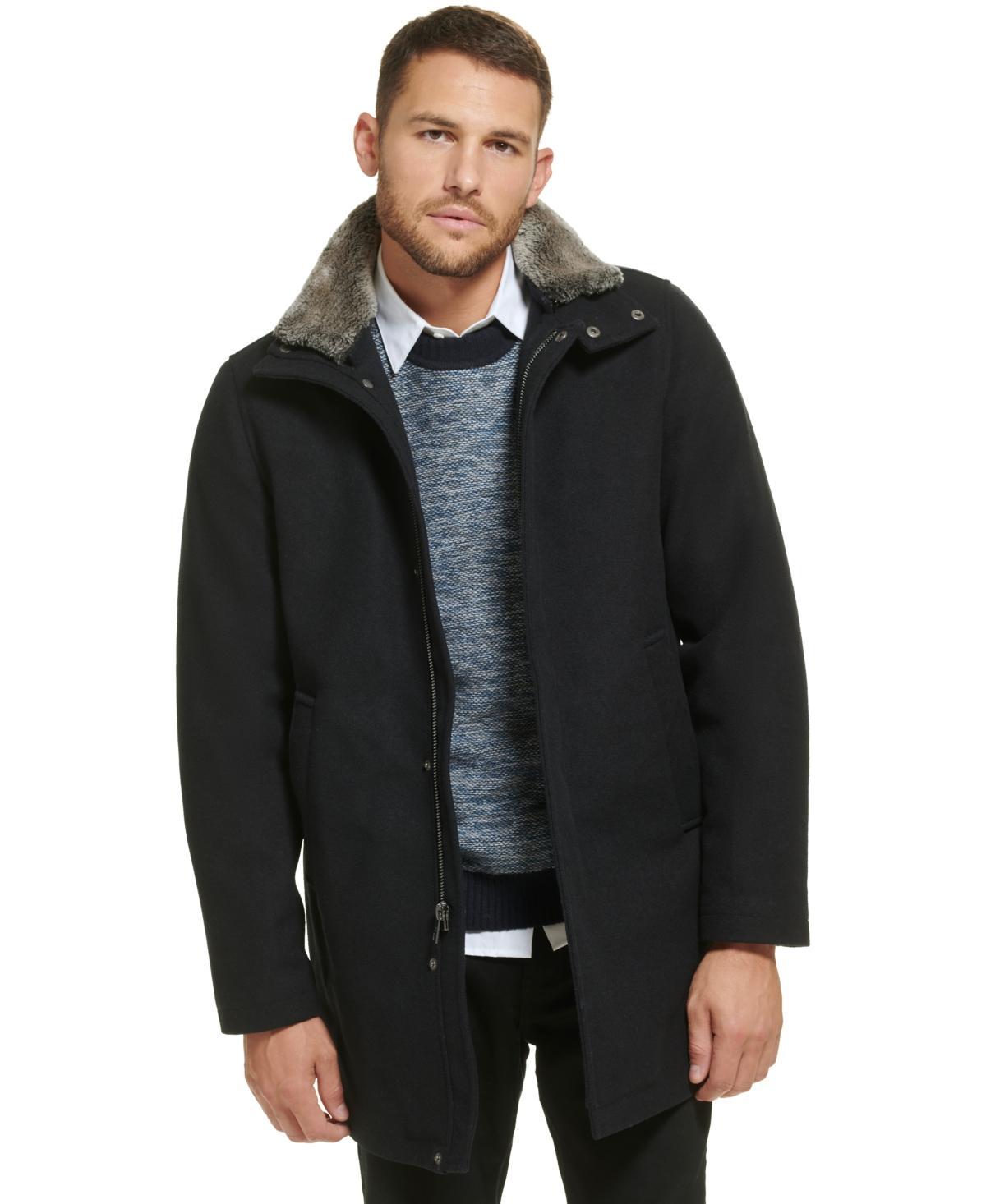 Calvin Klein Mens Urban Walker Coat with Detachable Faux Rabbit Fur at Interior Collar Product Image