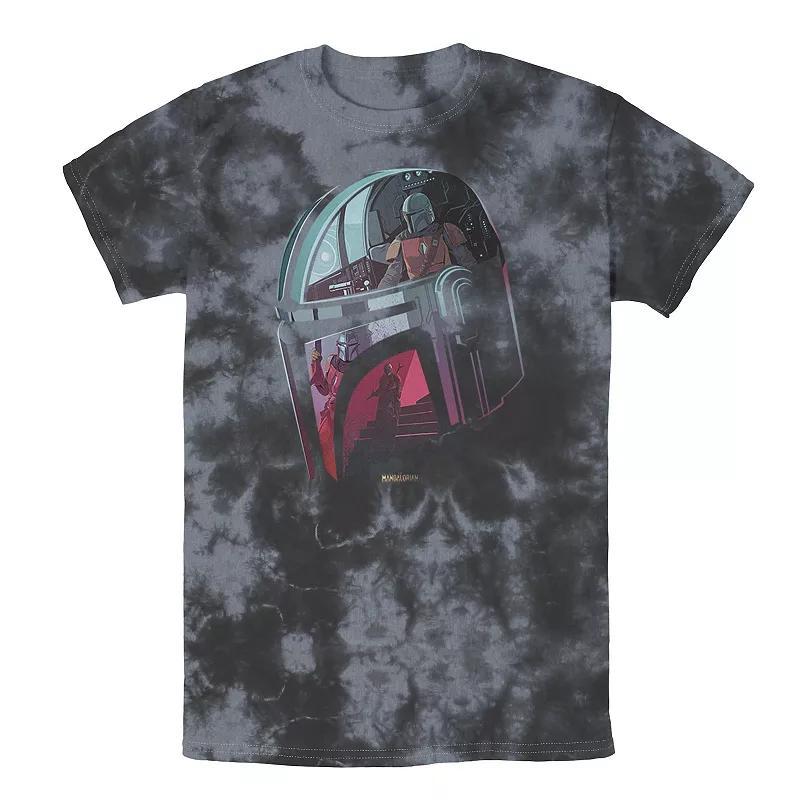 Mens Star Wars The Mandalorian Helmet Reflection Tee, Boys Black Grey Product Image