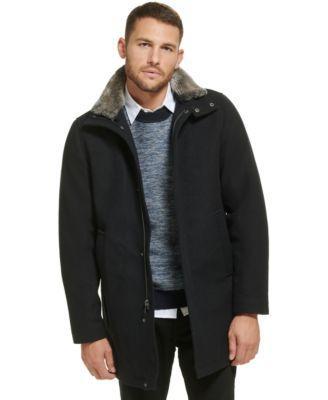 Calvin Klein Mens Urban Walker Coat with Detachable Faux Rabbit Fur at Interior Collar Product Image