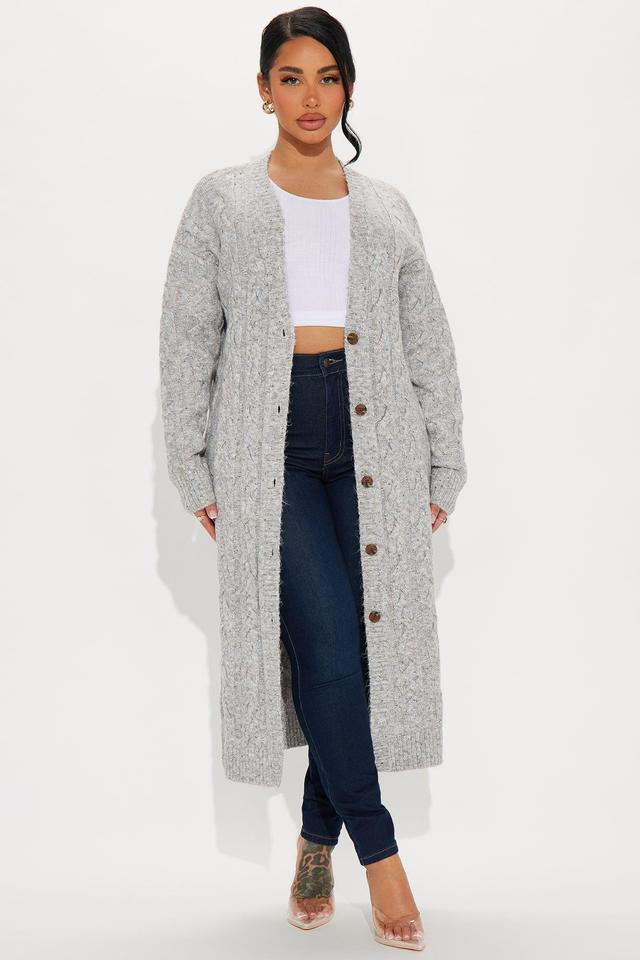 Brooklyn Distressed Cable Knit Cardigan - Grey Product Image