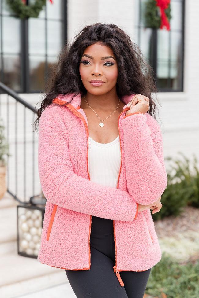 Nice As Can Be Pink And Orange Sherpa Zip Up Hooded Jacket FINAL SALE Product Image