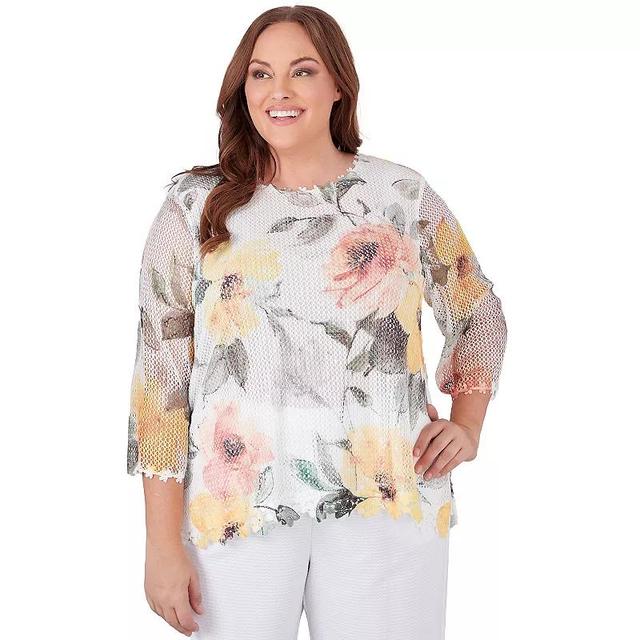 Plus Size Alfred Dunner Watercolor Floral Mesh Top, Womens Product Image