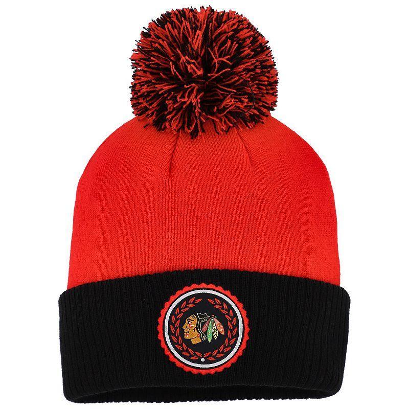 Womens adidas Chicago Blackhawks Laurel Cuffed Knit Hat with Pom Product Image