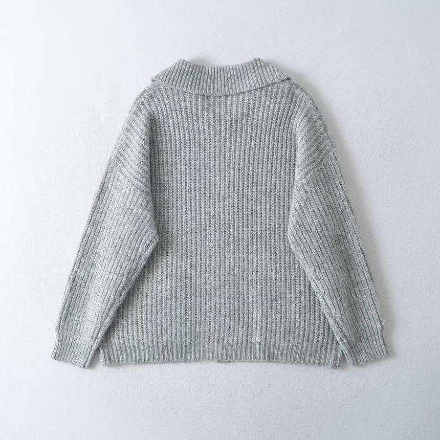 Plain Collared Zip Cardigan Product Image