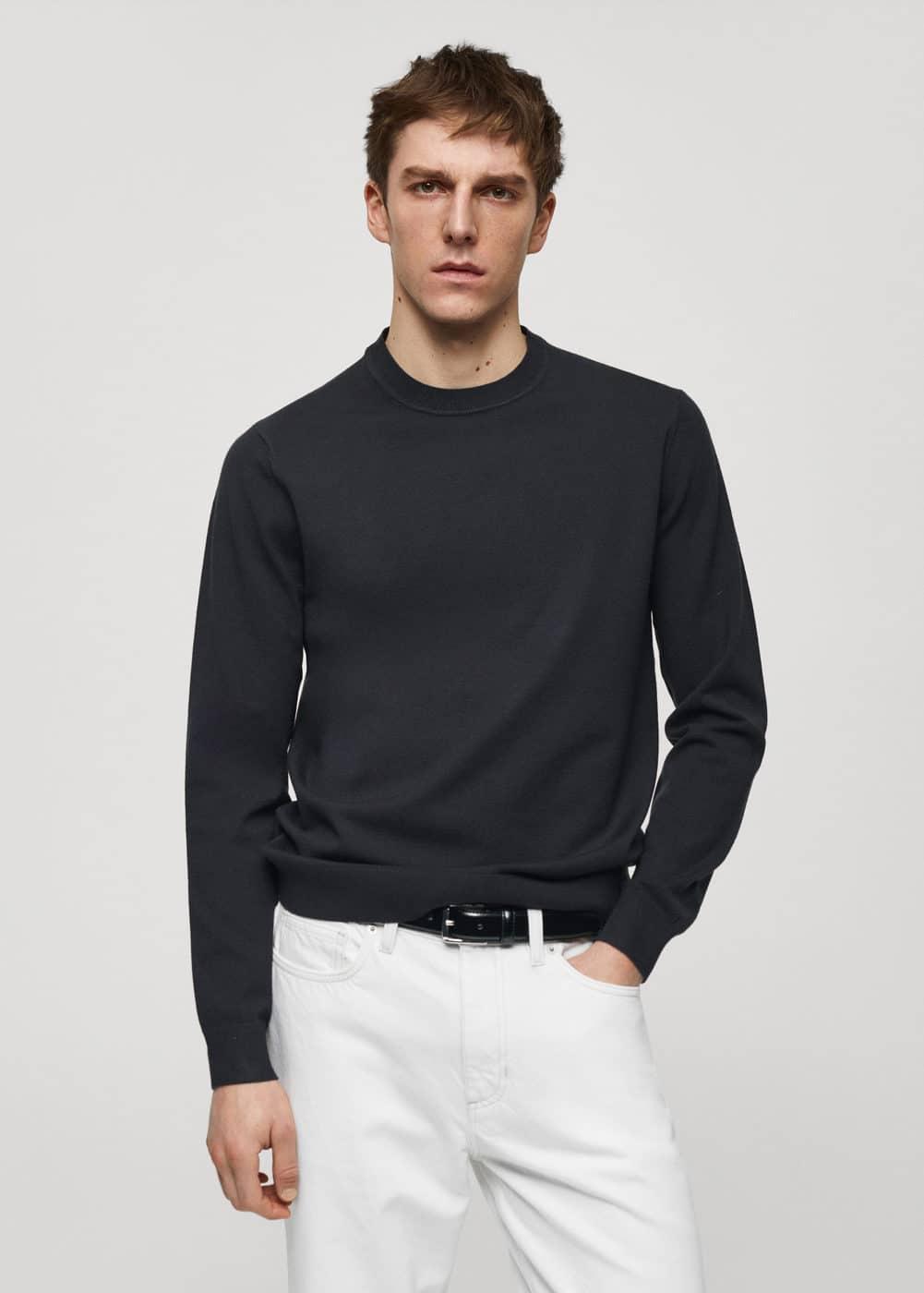 MANGO MAN - Cotton-linen round-neck knitted sweater dark navyMen Product Image