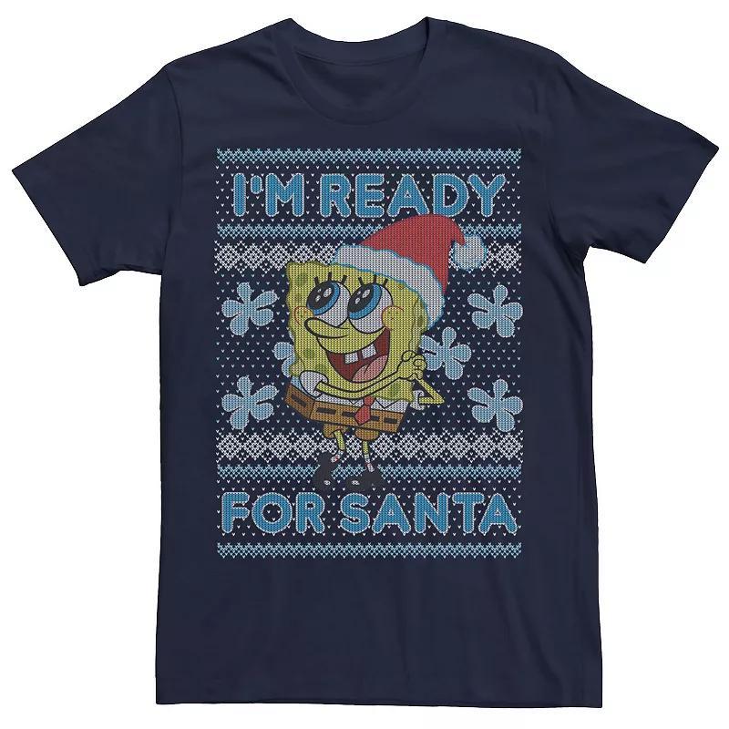 Mens SpongeBob SquarePants Im Ready For Santa Tee Blue Product Image