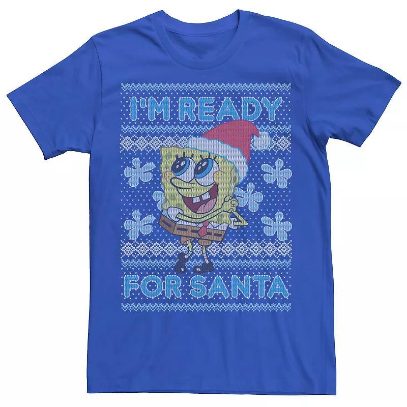 Mens SpongeBob SquarePants Im Ready For Santa Tee Blue Product Image