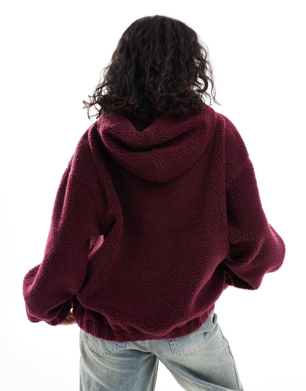 ASOS DESIGN oversized teddy hoodie in burgundy Product Image