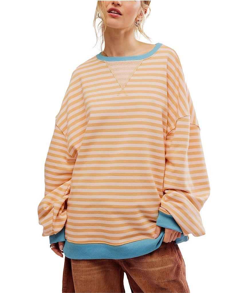 Free People Classic Striped Oversized Crew Neck Long Sleeve Sweatshirt Product Image