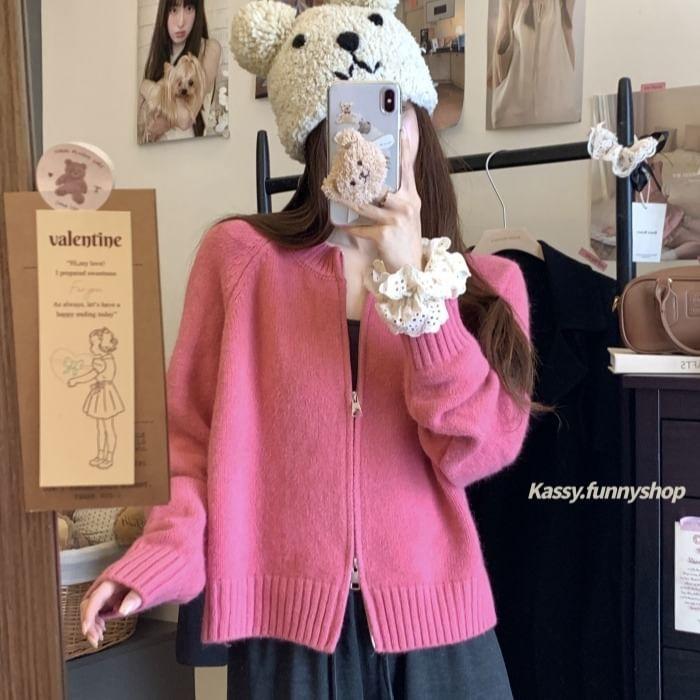 Plain Zip-Up Cardigan Product Image