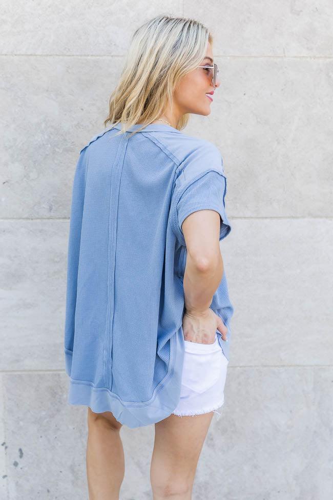 Best Moves Blue Raw Hem Blouse FINAL SALE Product Image