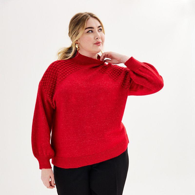 Plus Size Nine West Mock Neck Cozy Pullover Sweater, Womens Product Image