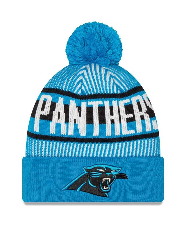 Mens New Era Blue Carolina Panthers Striped Cuffed Knit Hat with Pom Product Image