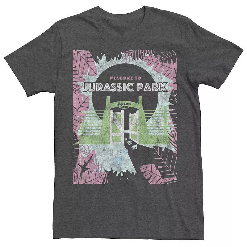 Mens Jurassic Park Welcome To Front Gate Poster Tee Grey Heather Product Image